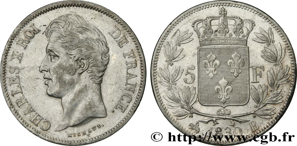 5 francs Charles X, 2e type 1830 Rouen F.311/41 AU55 