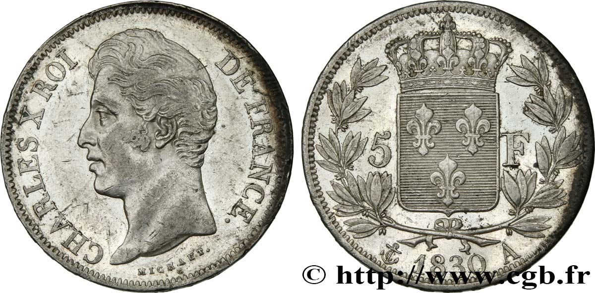 5 francs Charles X 2e type, tranche en relief 1830 Paris F.312/1 MBC 