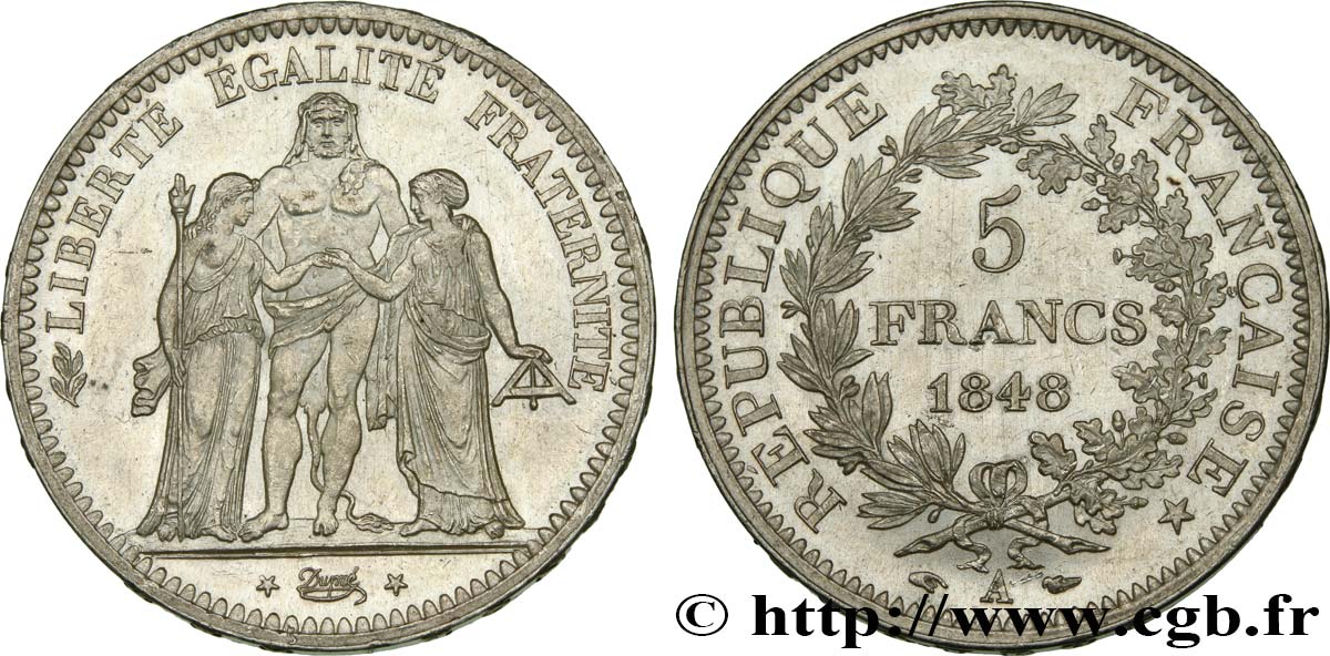 5 francs Hercule, IIe République 1848 Paris F.326/1 MS63 