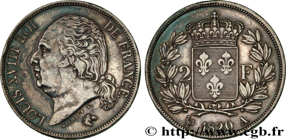 2 francs Louis XVIII 1820 Paris F.257/27 MBC+ 