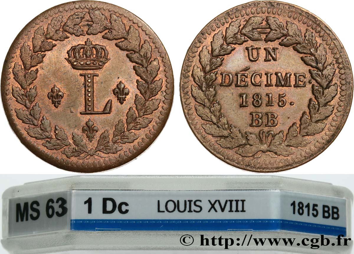 Un décime à l’L couronnée 1815  Strasbourg F.132A/3 MS63 GENI