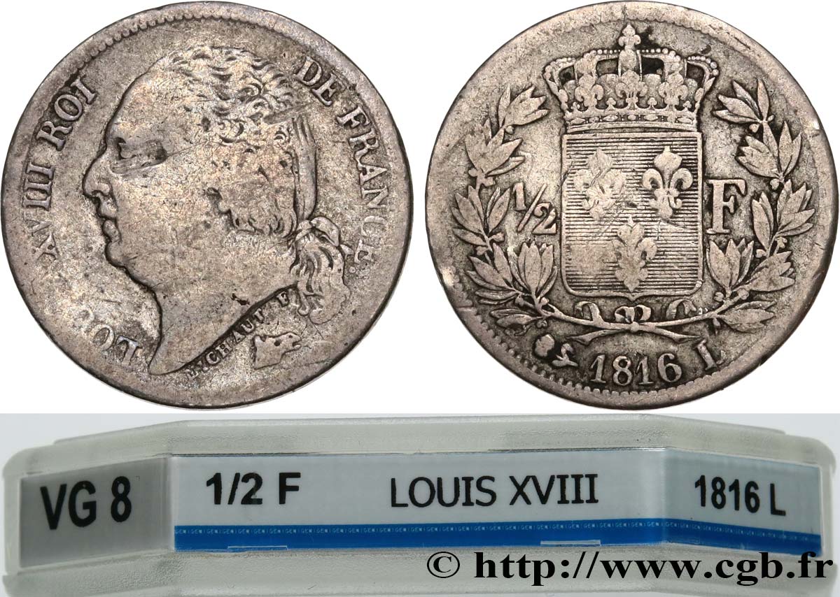 1/2 franc Louis XVIII 1816 Bayonne F.179/4 VG8 GENI