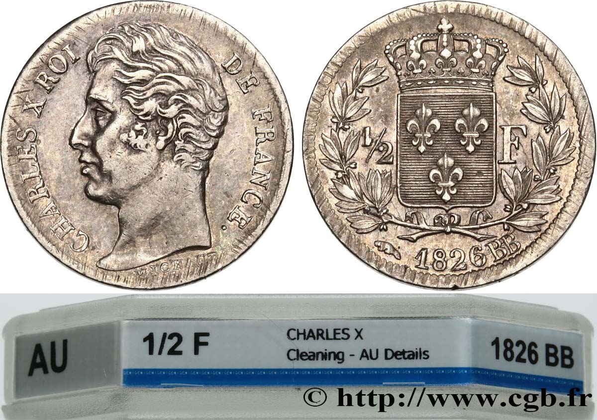 1/2 franc Charles X 1826 Strasbourg F.180/4 MBC+ GENI