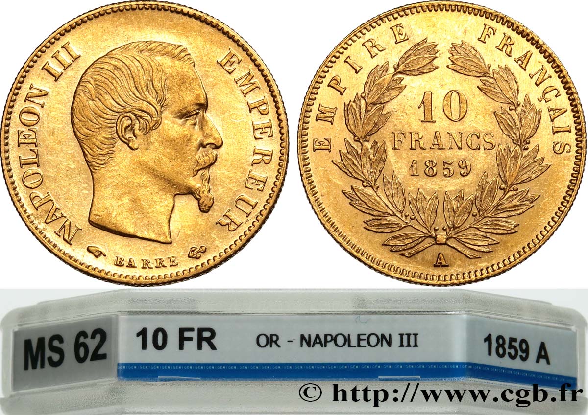 10 francs or Napoléon III, tête nue 1859 Paris F.506/7 SPL62 GENI