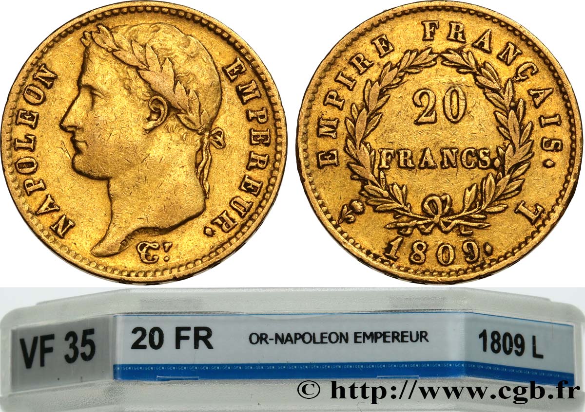 20 francs or Napoléon, tête laurée, Empire français 1809 Bayonne F.516/4 S35 GENI