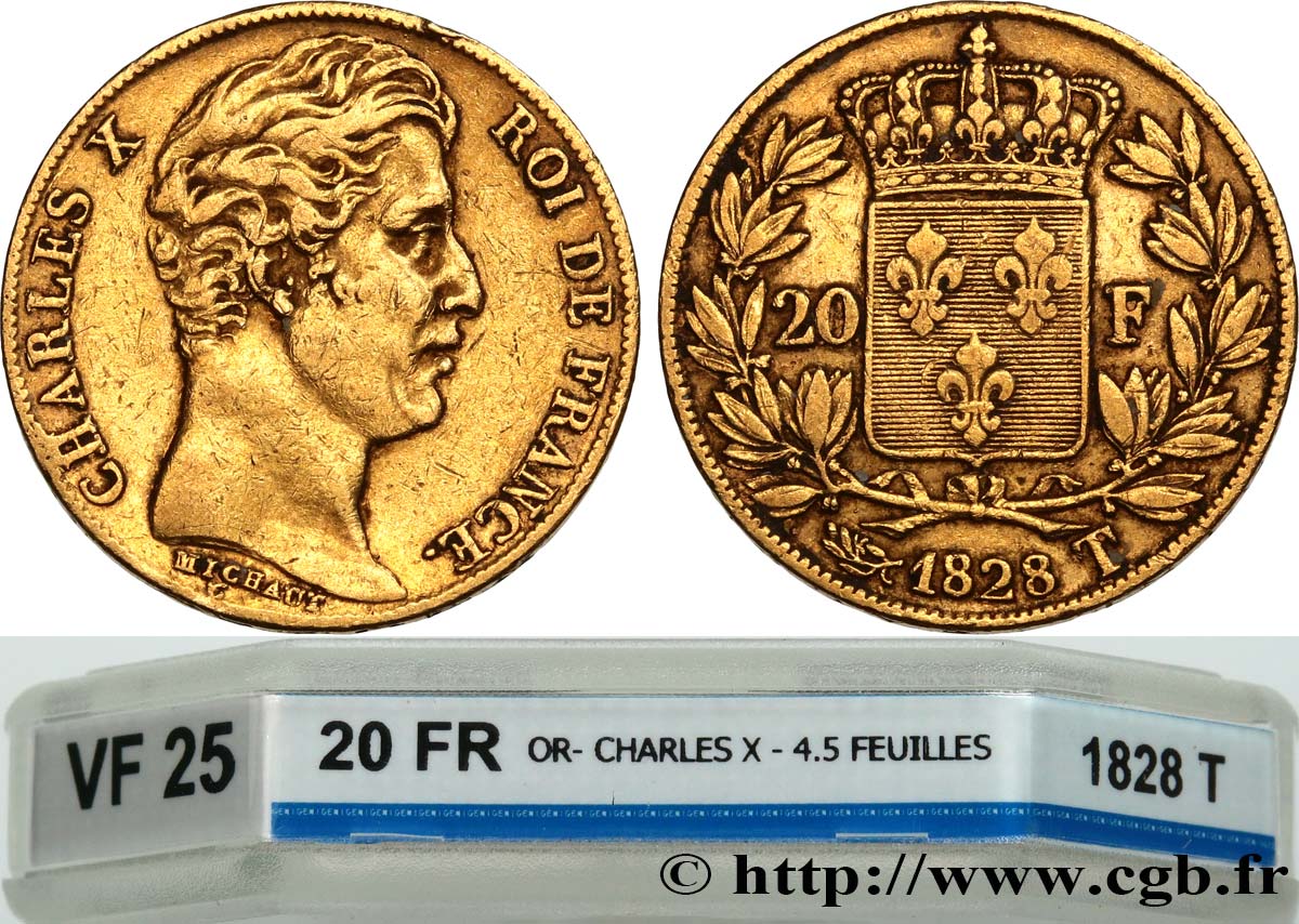 20 francs or Charles X 1828 Nantes F.520/9 VF25 GENI
