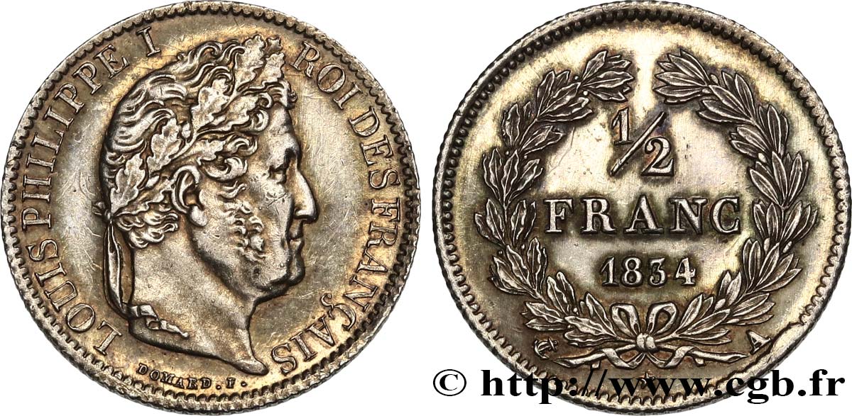 1/2 franc Louis-Philippe 1834 Paris F.182/40 VZ+ 