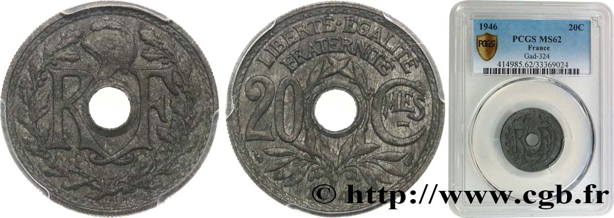 20 centimes Lindauer 1946  F.155/5 SPL62 PCGS