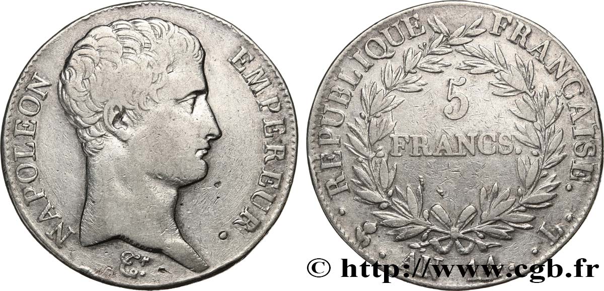 5 francs Napoléon Empereur, Calendrier révolutionnaire 1805 Bayonne F.303/25 TB35 
