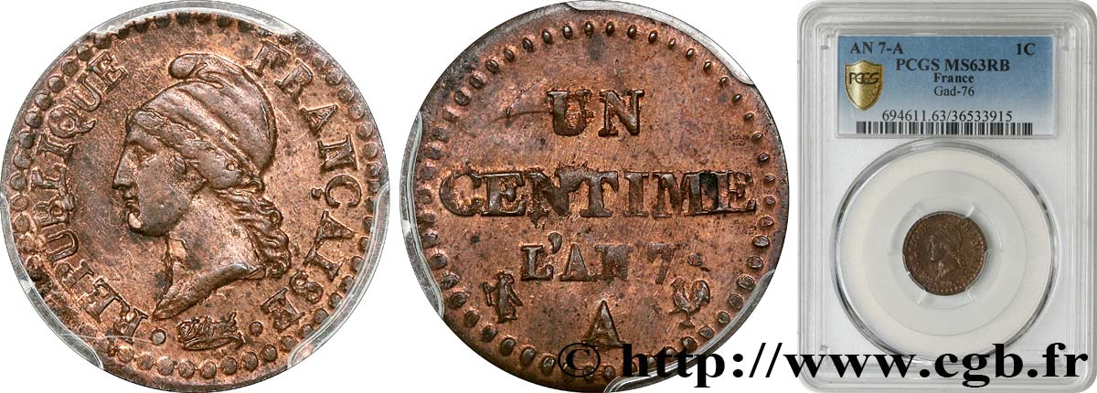 Un centime Dupré, 7 normal 1799 Paris F.100/15 MS63 PCGS