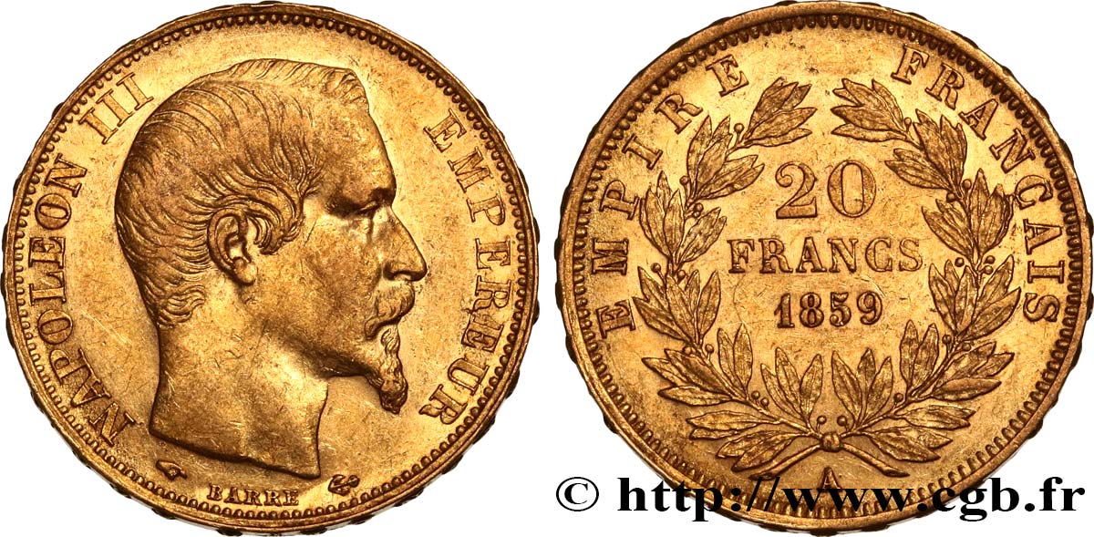 20 francs or Napoléon III, tête nue 1859 Paris F.531/15 TTB+