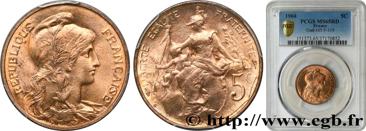 5 centimes Daniel-Dupuis 1904  F.119/14 ST65 PCGS