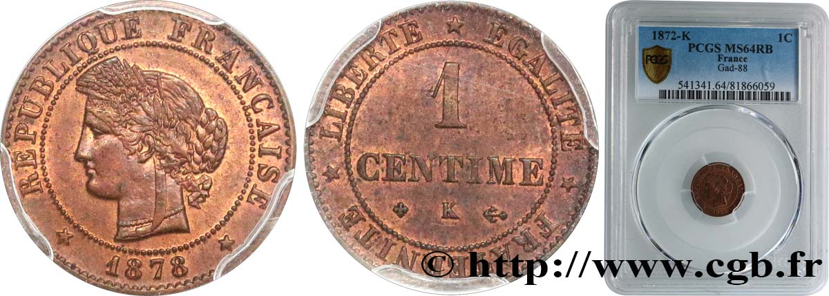 1 centime Cérès 1878 Bordeaux F.104/8 SC64 PCGS