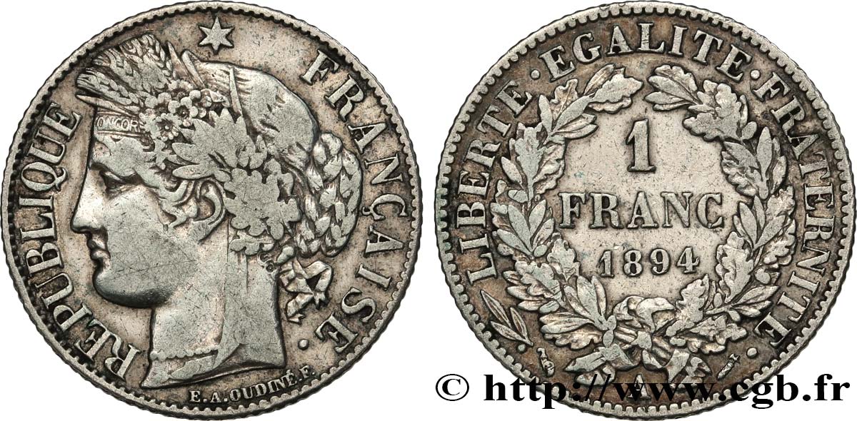 1 franc Cérès Troisième république 1894 Paris F.216/12 VF