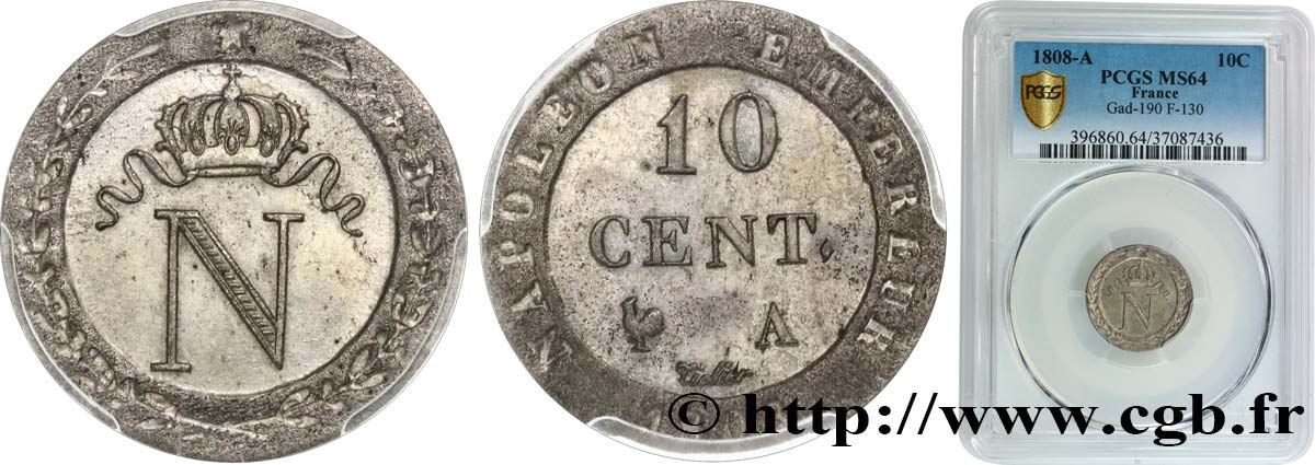 10 cent. à l N couronnée 1808 Paris F.130/2 SC64 PCGS