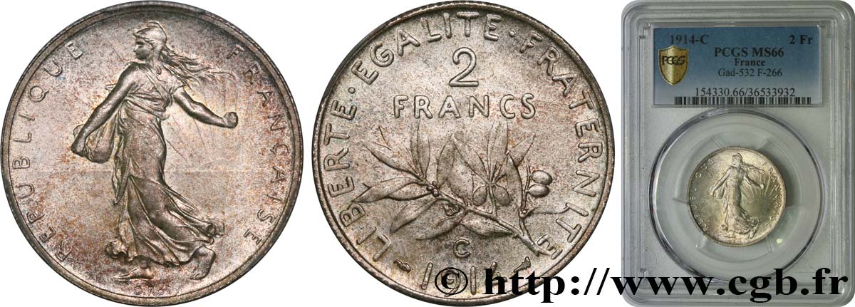 2 francs Semeuse 1914 Castelsarrasin F.266/16 FDC66 PCGS