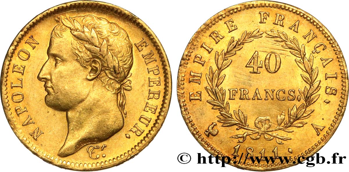40 francs or Napoléon tête laurée, Empire français 1811 Paris F.541/6 MS61 