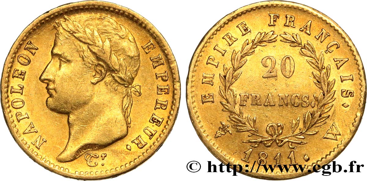 20 francs or Napoléon, tête laurée, Empire français 1811 Lille F.516/21 BB53 