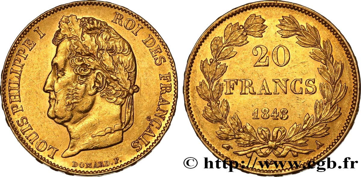 20 francs or Louis-Philippe, Domard 1848 Paris F.527/38 SPL58 