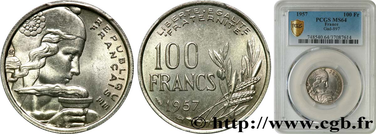100 francs Cochet 1957  F.450/10 MS64 PCGS