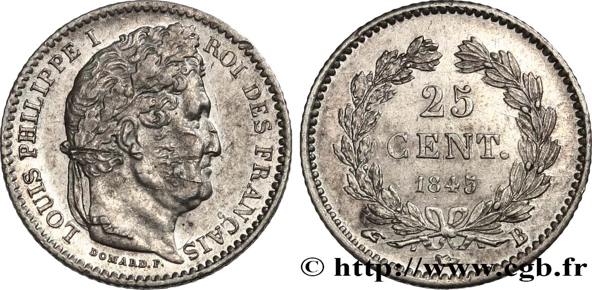 25 centimes Louis-Philippe 1845 Rouen F.167/1 TTB+