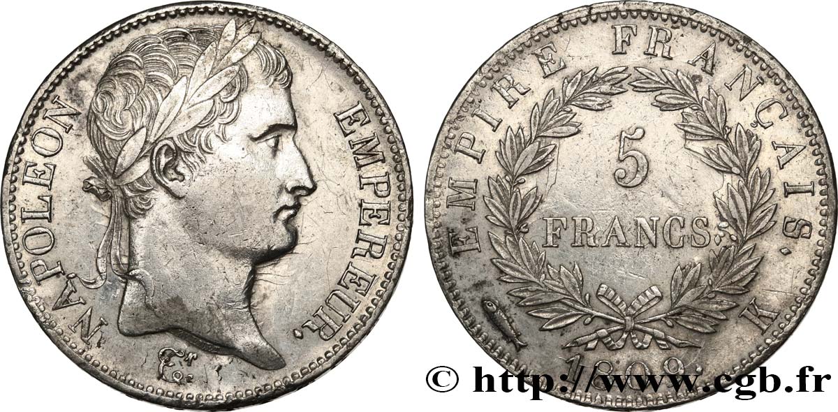 5 francs Napoléon Empereur, Empire français 1809 Bordeaux F.307/7 fVZ 