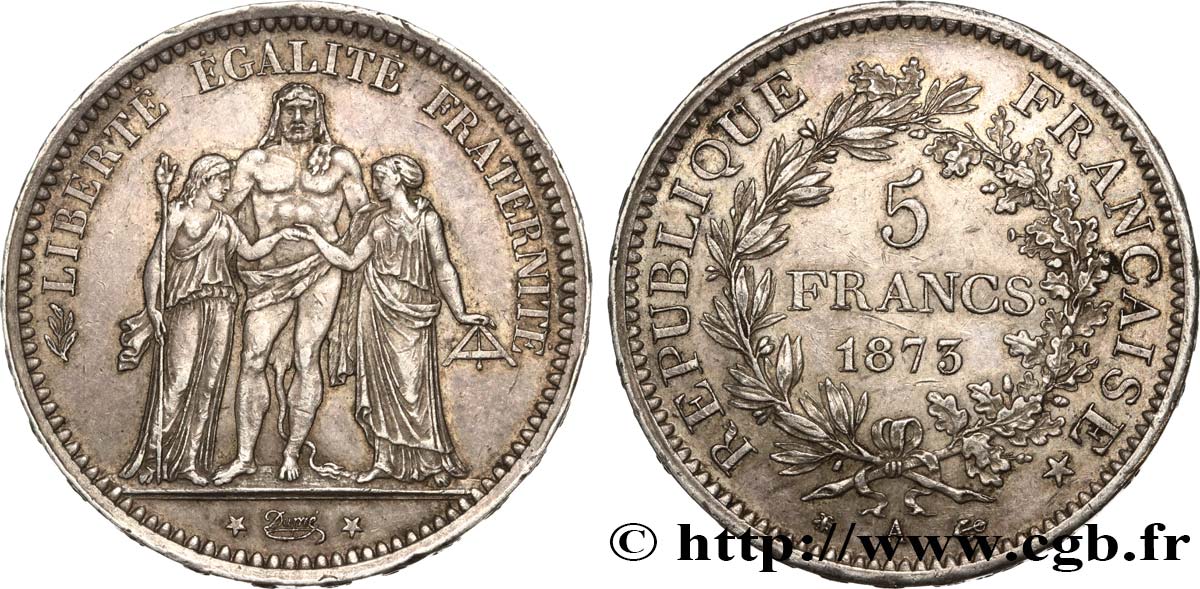 5 francs Hercule 1873 Paris F.334/9 TTB50