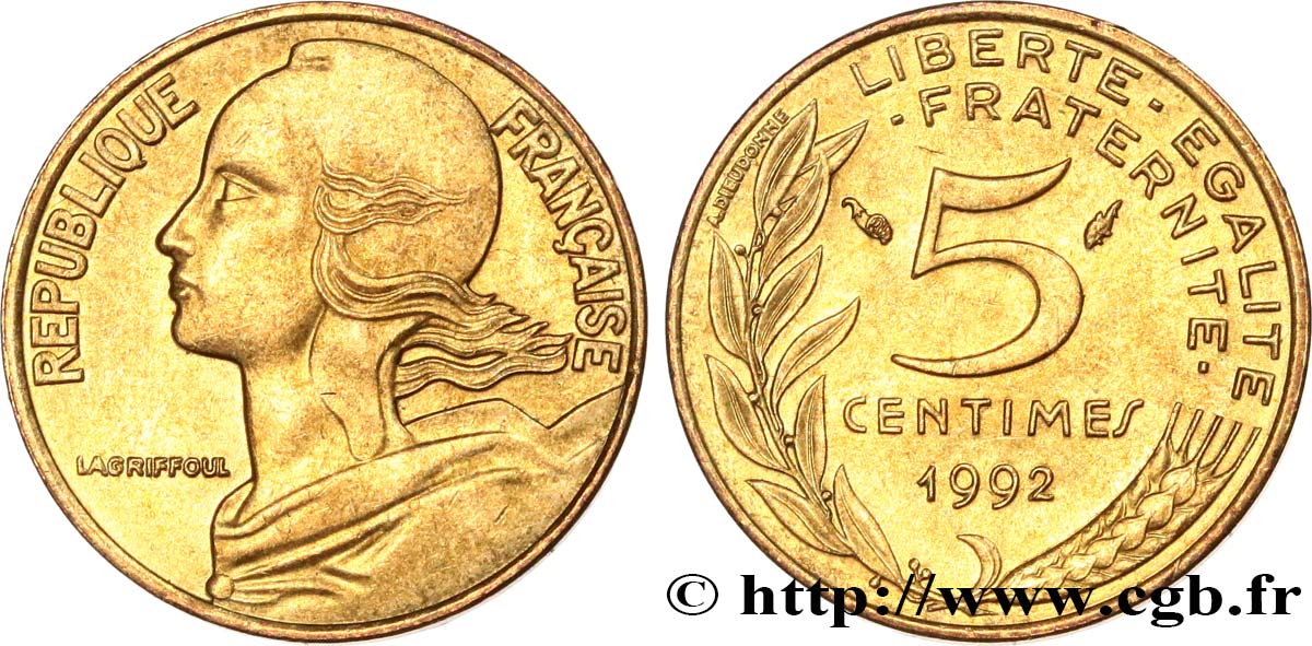 5 centimes Marianne, 3 plis 1992 Pessac F.125/29 MS63