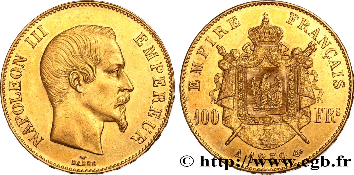 100 francs or Napoléon III, tête nue 1859 Paris F.550/7 TTB53