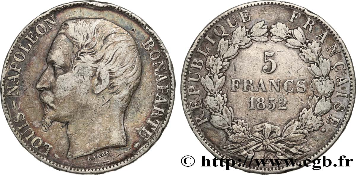 5 francs Louis-Napoléon, 2ème type 1852 Paris F.329/2 TB