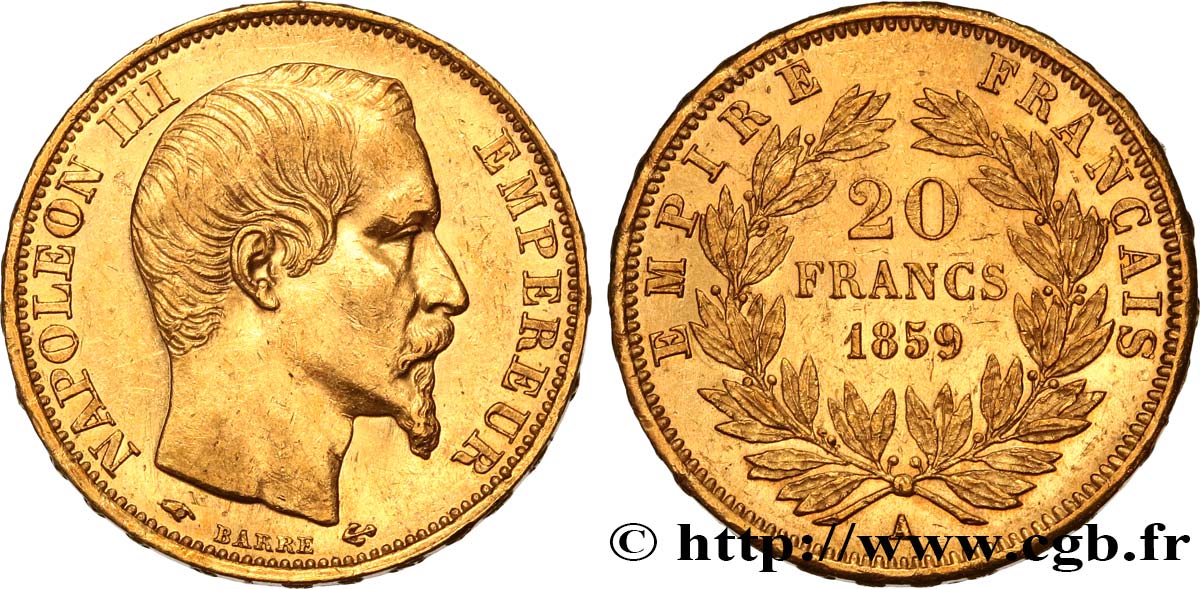 20 francs or Napoléon III, tête nue 1859 Paris F.531/15 SUP55