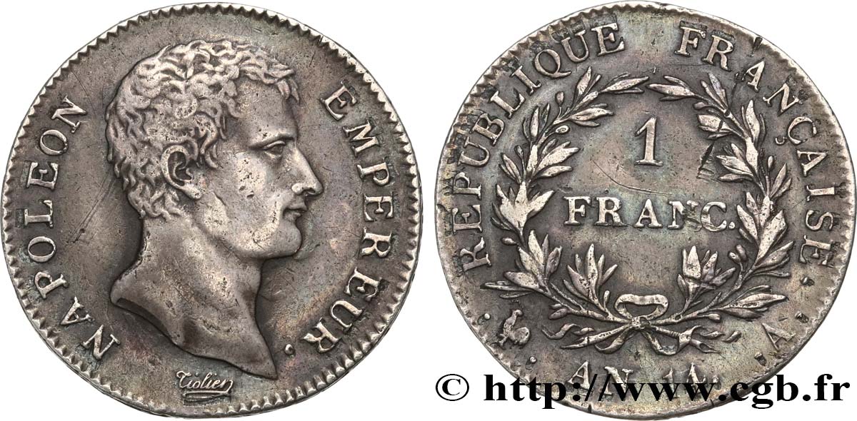 1 franc Napoléon Empereur, Calendrier révolutionnaire 1805 Paris F.201/29 MBC 