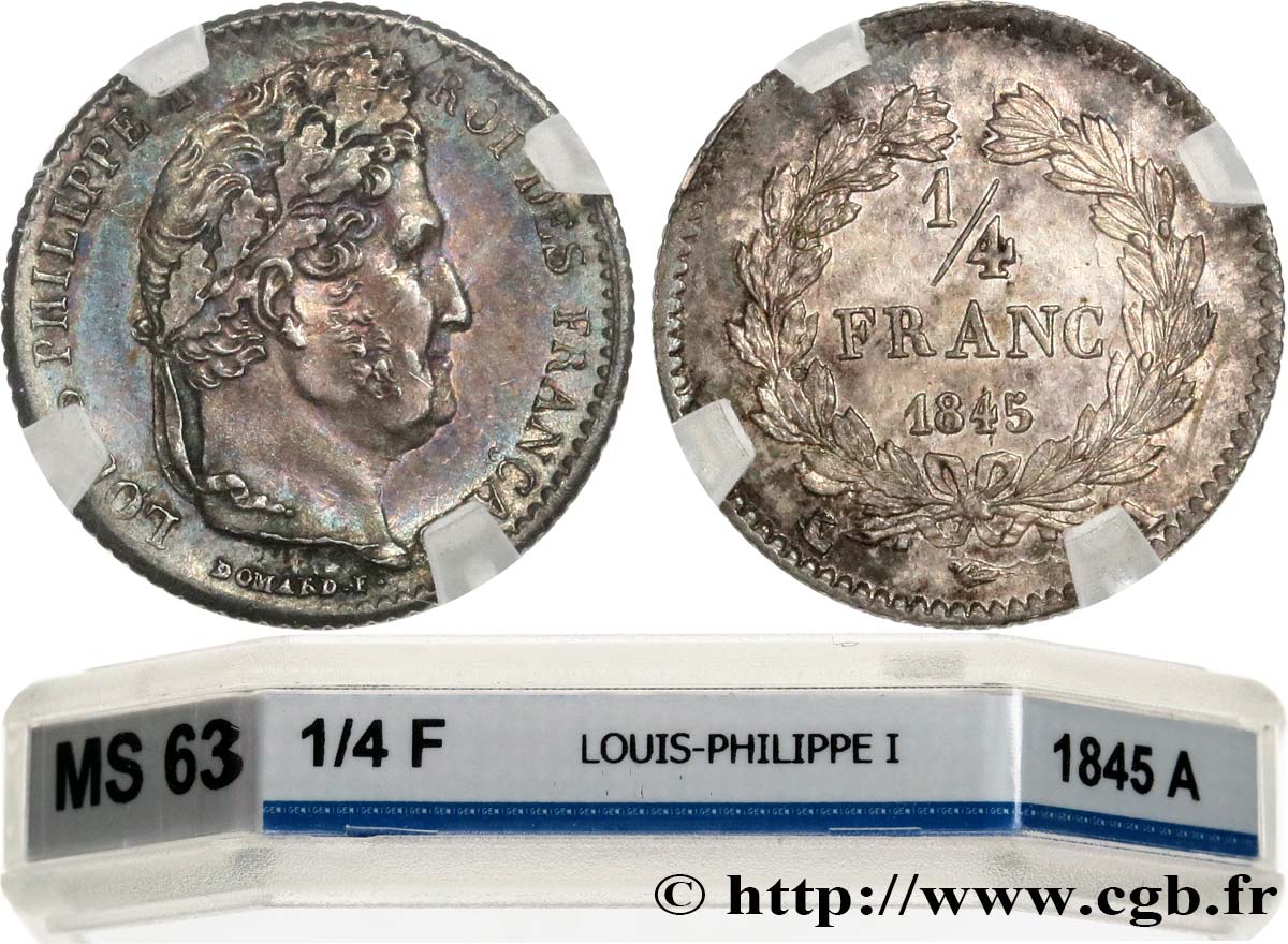 1/4 franc Louis-Philippe 1845 Paris F.166/102 SPL63 GENI