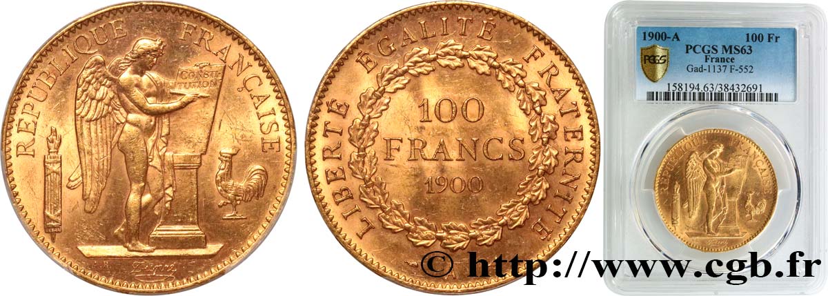 100 francs or Génie, tranche inscrite en relief Dieu protège la France 1900 Paris F.552/13 MS63 PCGS