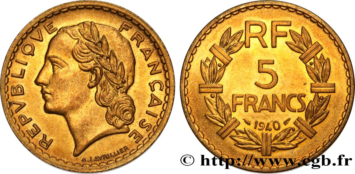 5 francs Lavrillier, bronze-aluminium 1940 F.337/4 FDC65
