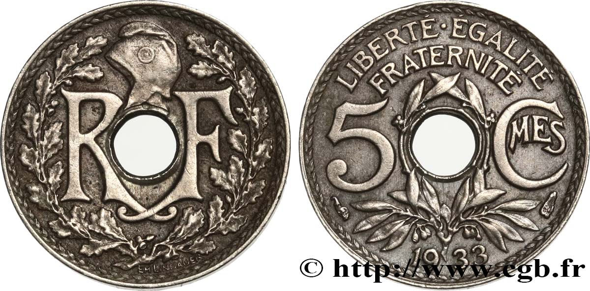 5 centimes Lindauer, petit module 1933 Paris F.122/16 SS45