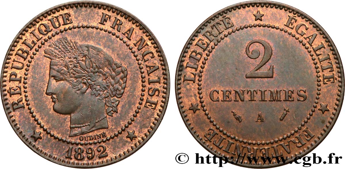 2 centimes Cérès 1892 Paris F.109/18 VZ60