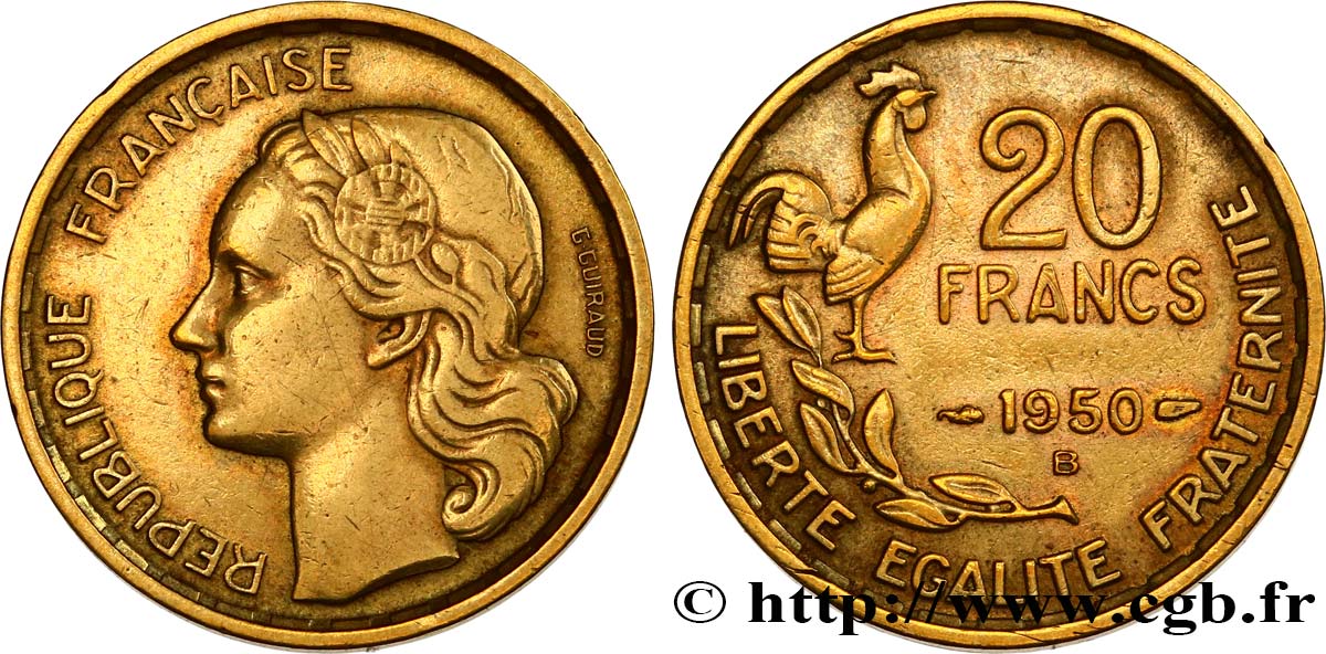 20 francs G. Guiraud, 3 faucilles 1950 Beaumont-Le-Roger F.402/5 TTB