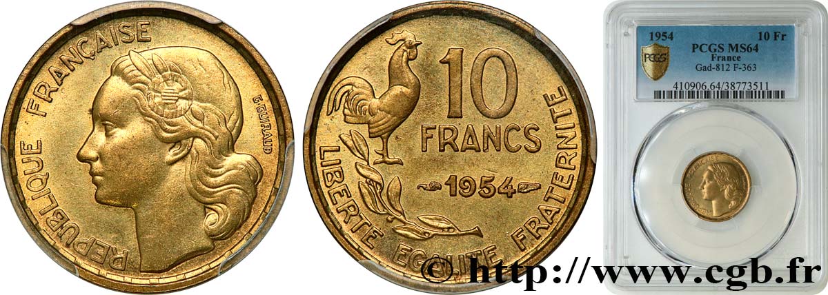 10 francs Guiraud 1954  F.363/10 SPL64 PCGS