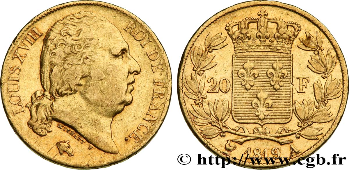 20 francs or Louis XVIII, tête nue 1819 Paris F.519/15 TTB40