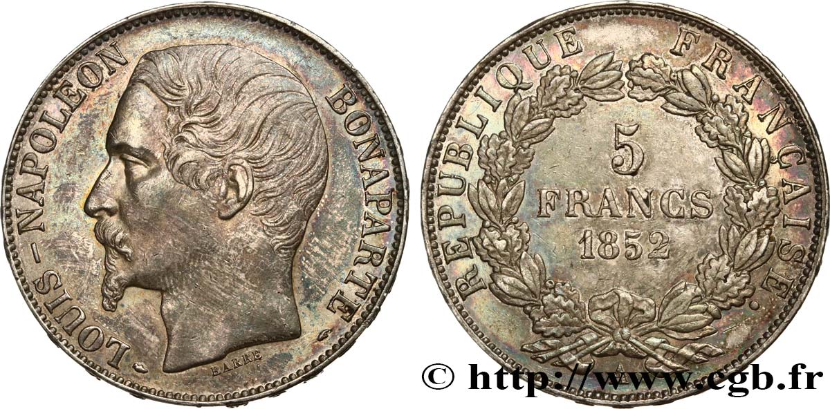 5 francs Louis-Napoléon, 2ème type 1852 Paris F.329/2 AU50 