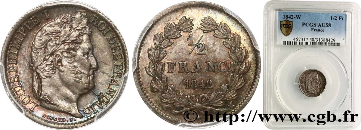 1/2 franc Louis-Philippe 1842 Lille F.182/98 SUP58 PCGS