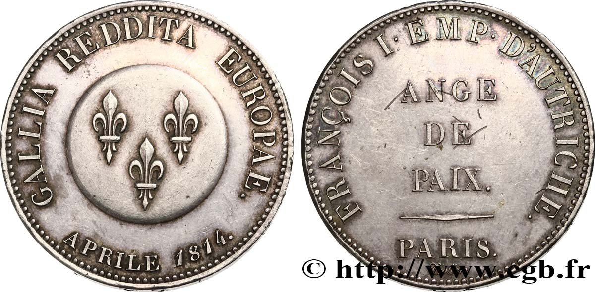 Ange de Paix, module de 5 francs pour François Ier d’Autriche 1814 Paris VG.2355  SUP 