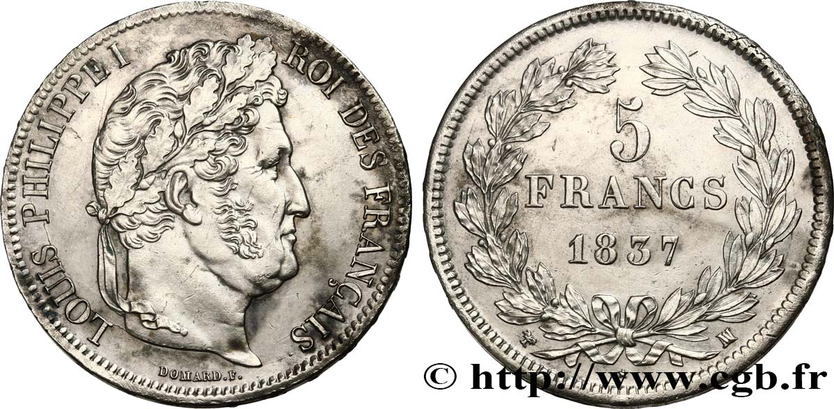 5 francs IIe type Domard 1837 Marseille F.324/66 SUP+ 