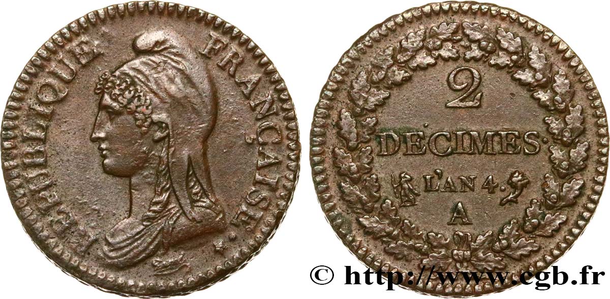 2 décimes Dupré 1796 Paris F.145/1 TTB53 