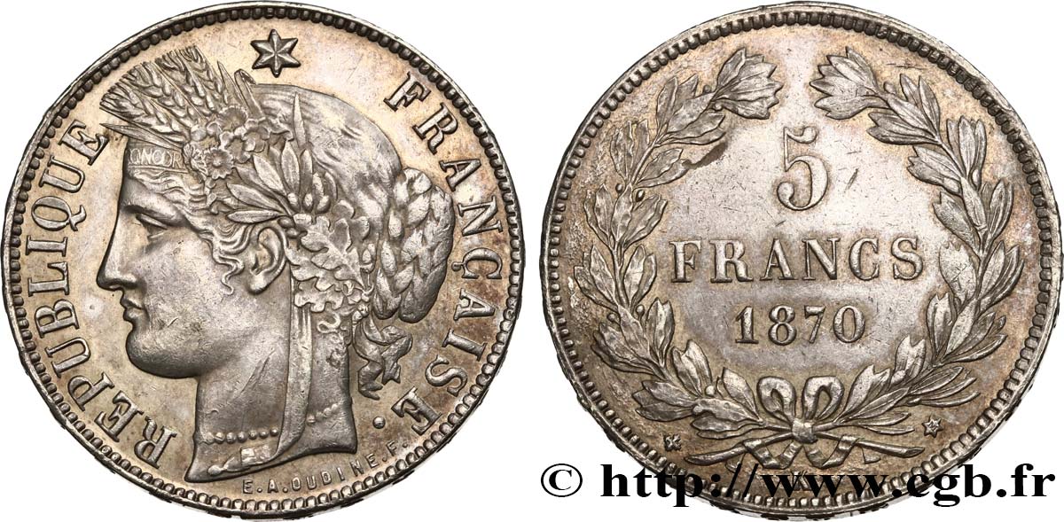 5 francs Cérès, sans légende 1870 Bordeaux F.332/5 SS50 