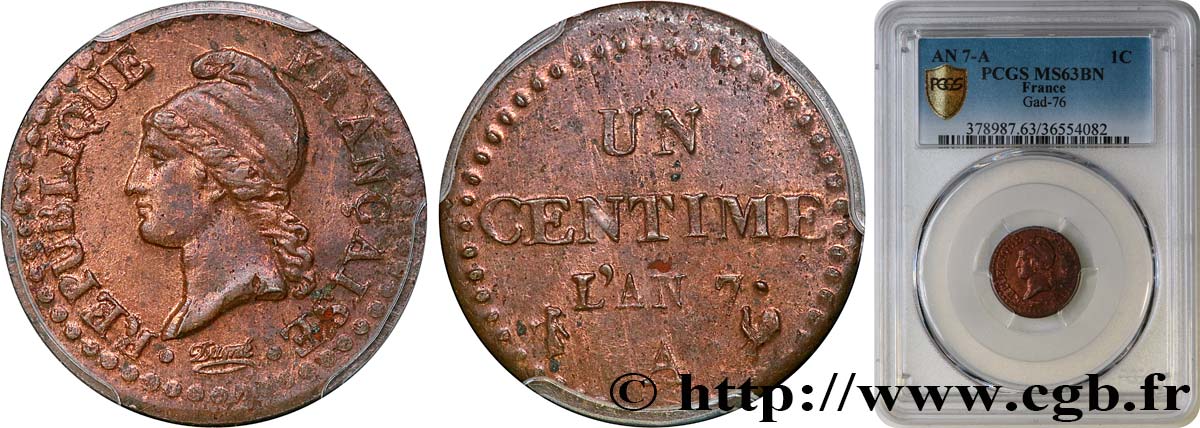 Un centime Dupré, 7 normal 1799 Paris F.100/15 SPL63 PCGS