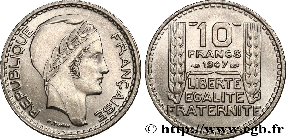 10 francs Turin, petite tête 1947 F.362/1 MS62