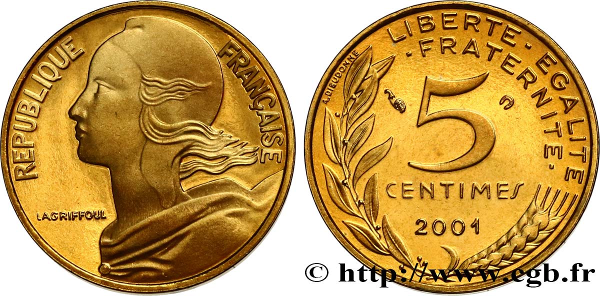 5 centimes Marianne, BE (Belle Épreuve) 2001 Pessac F.125/45 var. FDC
