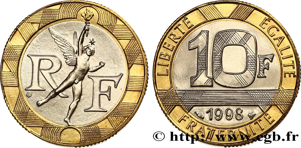 10 francs Génie de la Bastille, BU (Brillant Universel) 1998 Pessac F.375/15 MS